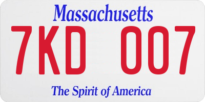 MA license plate 7KD007