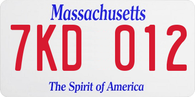MA license plate 7KD012
