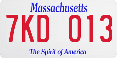 MA license plate 7KD013