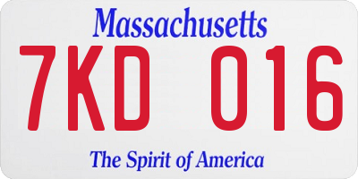 MA license plate 7KD016