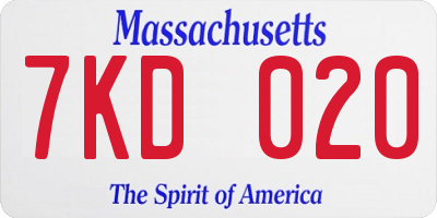 MA license plate 7KD020