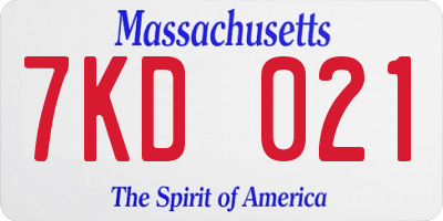 MA license plate 7KD021
