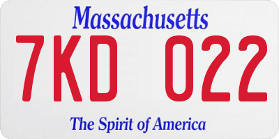 MA license plate 7KD022