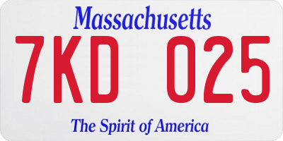 MA license plate 7KD025