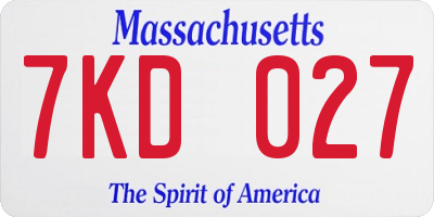 MA license plate 7KD027