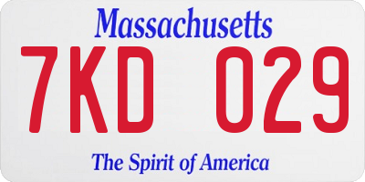 MA license plate 7KD029