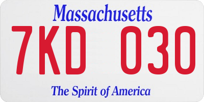 MA license plate 7KD030