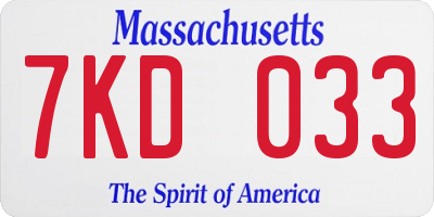 MA license plate 7KD033