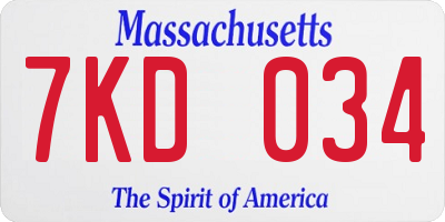 MA license plate 7KD034