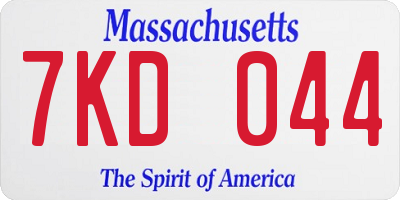 MA license plate 7KD044