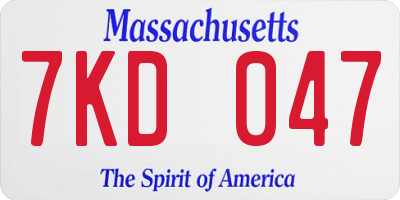 MA license plate 7KD047