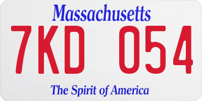 MA license plate 7KD054
