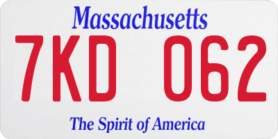 MA license plate 7KD062
