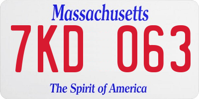 MA license plate 7KD063