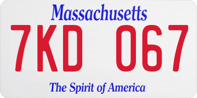 MA license plate 7KD067