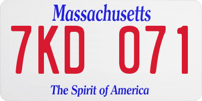 MA license plate 7KD071