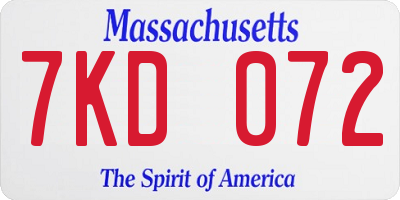MA license plate 7KD072