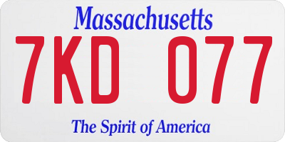 MA license plate 7KD077