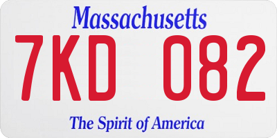 MA license plate 7KD082