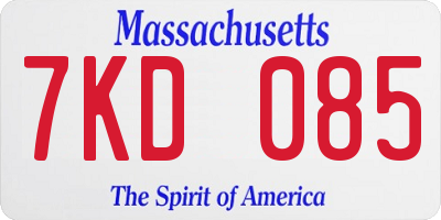 MA license plate 7KD085