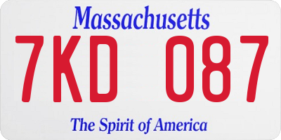 MA license plate 7KD087