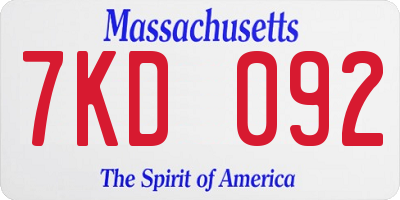 MA license plate 7KD092