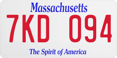 MA license plate 7KD094
