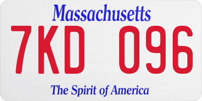 MA license plate 7KD096