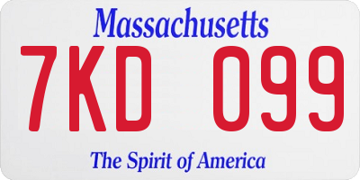 MA license plate 7KD099