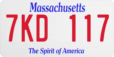 MA license plate 7KD117