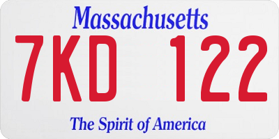 MA license plate 7KD122