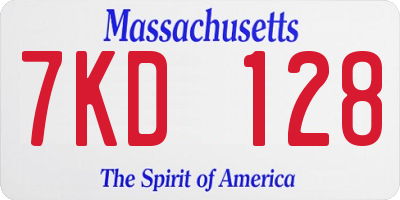 MA license plate 7KD128