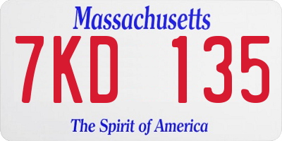 MA license plate 7KD135