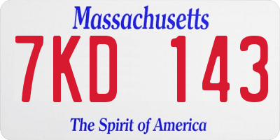MA license plate 7KD143