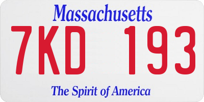 MA license plate 7KD193