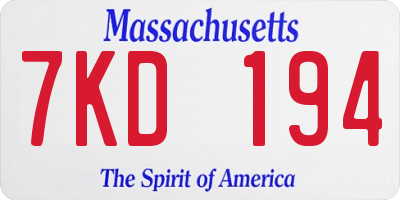 MA license plate 7KD194