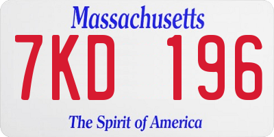 MA license plate 7KD196