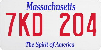 MA license plate 7KD204