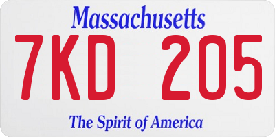 MA license plate 7KD205