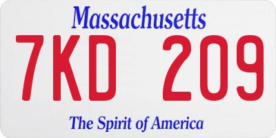 MA license plate 7KD209