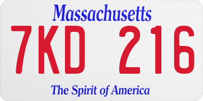 MA license plate 7KD216