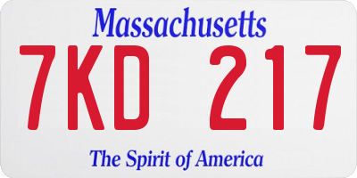 MA license plate 7KD217