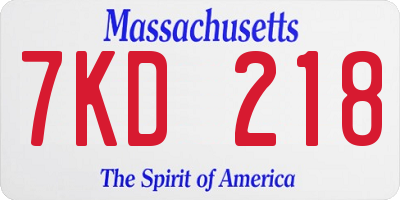 MA license plate 7KD218