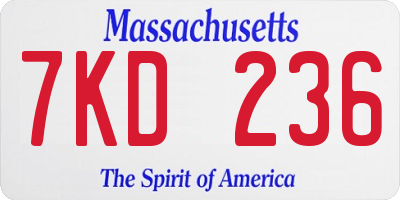MA license plate 7KD236