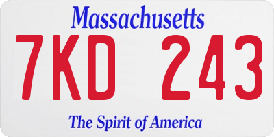 MA license plate 7KD243