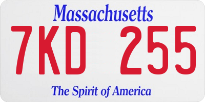 MA license plate 7KD255