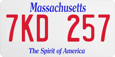 MA license plate 7KD257