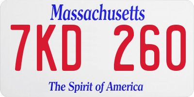 MA license plate 7KD260