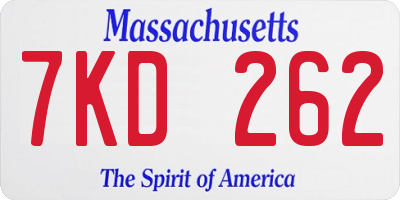 MA license plate 7KD262
