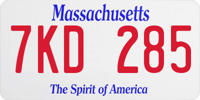MA license plate 7KD285
